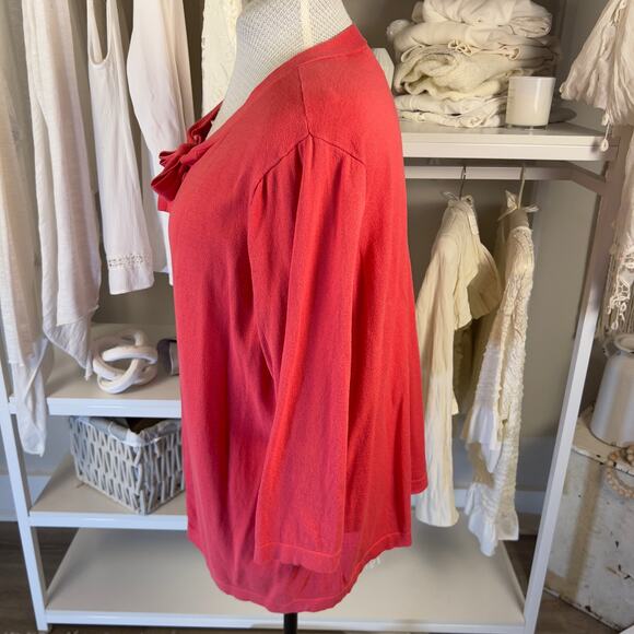 Woman within plus size 1X pink 3/4 sleeve cardigan with bow tie, Spring, #2401 - Picture 3 of 8